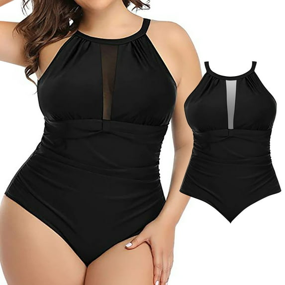 Vedolay Women's Tummy Control One Piece Swimsuits Halter Bathing Suits,Black XL