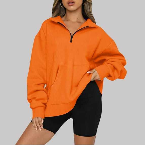 Vedolay Women's Zip Up Hoodies Oversized Sweatshirt Cute Fall Casual Clothing with Pockets,Orange L