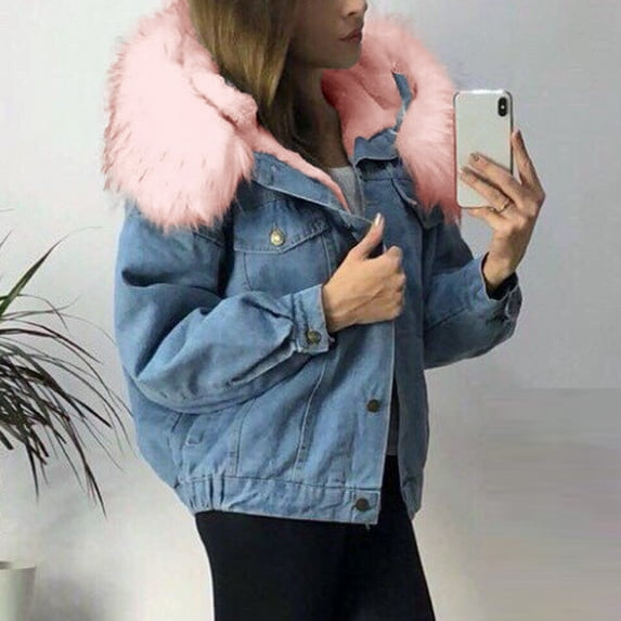 Vedolay Womens 2023 Denim Jackets Jacket for Women Lightweight Loose Fit Outerwear Fashion Solid Jean Jackets,Pink L