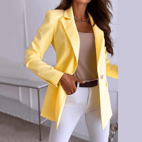 Vedolay Womens 2023 Suit Jackets Womens Casual Blazer Shawl Collar Long Sleeve Open Front Work Office Jackets,Yellow L