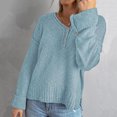 thumbnail image 1 of Vedolay Womens 2023 Sweaters Sweaters for Women Fall 2023 Crewneck Long Sleeve Side Slit Knit Pullover Sweater,Blue XL, 1 of 5