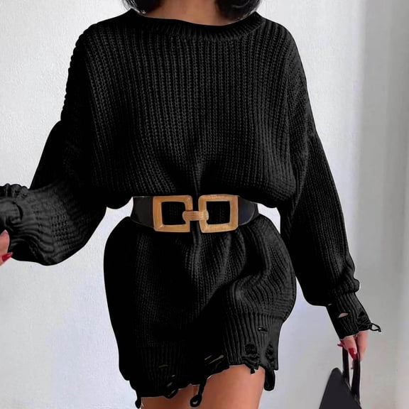 Vedolay Womens 2023 Sweaters Womens 2023 Lantern Long Sleeve Crewneck Casual Solid Color Ribbed Pullover Sweater,Black M