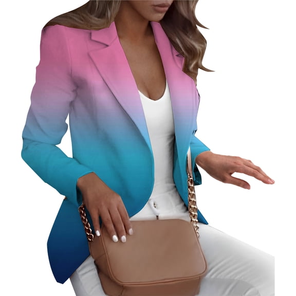 Vedolay Womens Blazers for Work Fashion Long Sleeve Casual Elegant Business Suit Jacket Light Blue,2XL