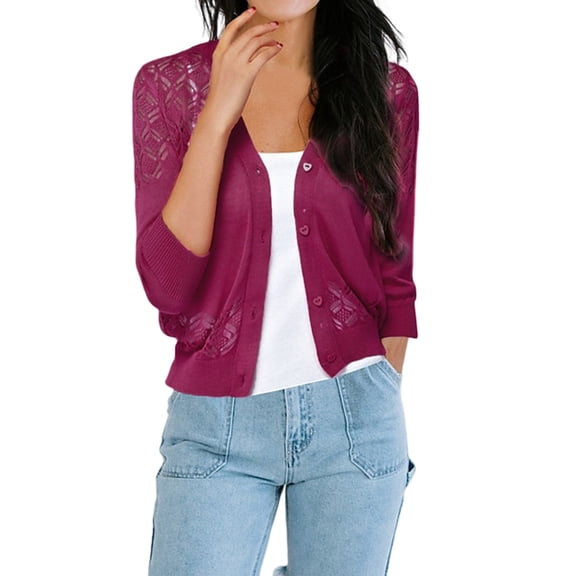 Vedolay Womens Cardigan Sweaters Open Front Casual Knit Long Sleeve Tops 2023 Hot Pink,M