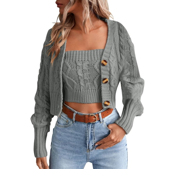 Vedolay Womens Cardigan Sweaters Winter Long Sleeve Lapel Solid Color Outwear Gray,XL