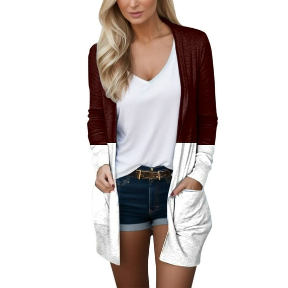 Vedolay Womens Cardigans Lightweight Lightweight Casual Open Front Knitted Sweater with Pockets Red,M