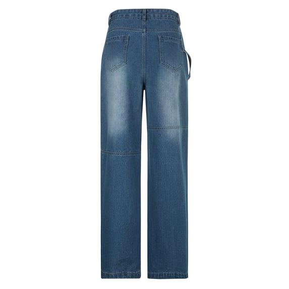 Vedolay Womens Casual Pants Womens Casual Ripped Wide Leg Jeans High Waisted Distressed Loose Denim Pants,Blue M