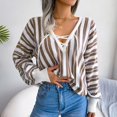 thumbnail image 1 of Vedolay Womens Casual Tops Women's V-Neck Ribbed Long Sleeve Slim Knit Sweater Fall 2023 Trendy Clothes,Brown M, 1 of 5