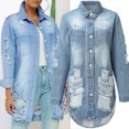 thumbnail image 1 of Vedolay Womens Coat Womens Basic Solid Color Button Down Denim Jacket With Pockets,Light Blue 3XL, 1 of 5