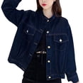 thumbnail image 1 of Vedolay Womens Coat Womens Fashion Solid Color Casual Long Button Down Pocket Denim Jacket,Blue L, 1 of 5