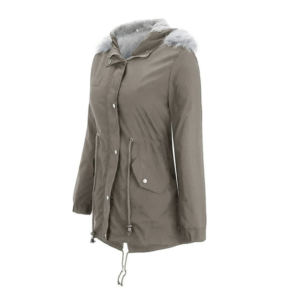 Vedolay Womens Coats Long Jacket with Hood Windproof Warm Up Waterproof Windbreaker Grey,3XL