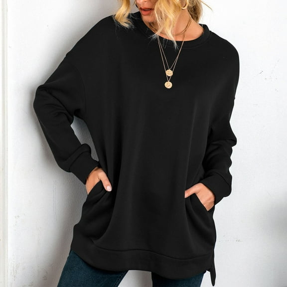 Vedolay Womens Crewneck Sweatshirt Womens 2023 Crewneck Oversized Pullover Casual Comfy Fall Fashion Hoodies,Black L