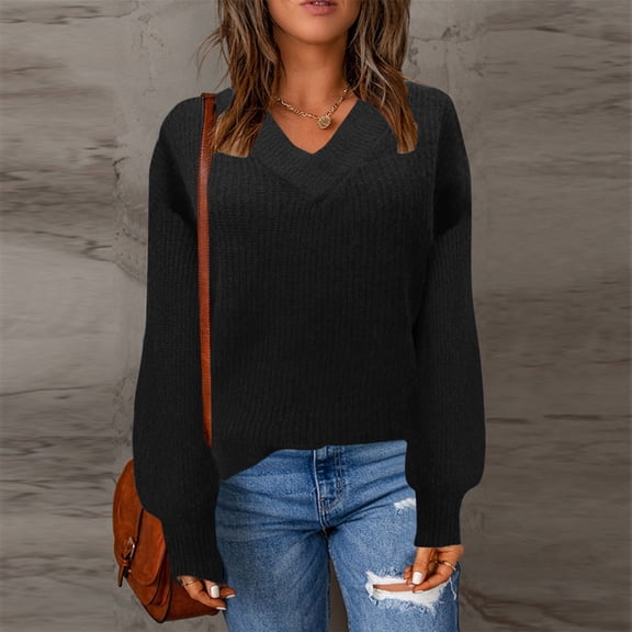 Vedolay Womens Cute Sweater Women Crewneck Long Sleeve Striped Color Block Loose Knit Pullover Sweater,Black S