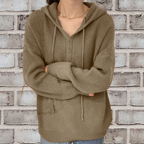 Vedolay Womens Cute Sweater Women's Oversized Casual Sweaters Long Sleeve Crew Neck Pullover Loose Solid Tops,Khaki One Size