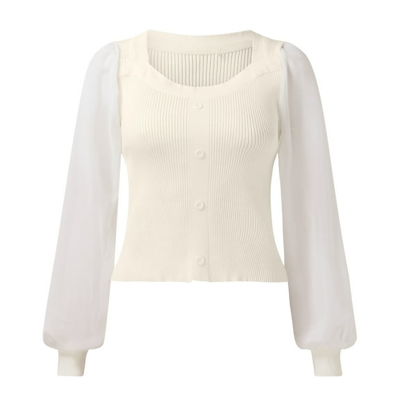 Vedolay Womens Cute Sweater Womens Crewneck Sweater 2023 Fall Oversized Side Slit Ribbed Knit Pullover Tops,Beige L