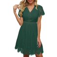 thumbnail image 1 of Vedolay Womens Dress Women's Vintage Half Sleeve O-Neck Contrast Casual Pockets Party Swing Dress,Green XL, 1 of 3