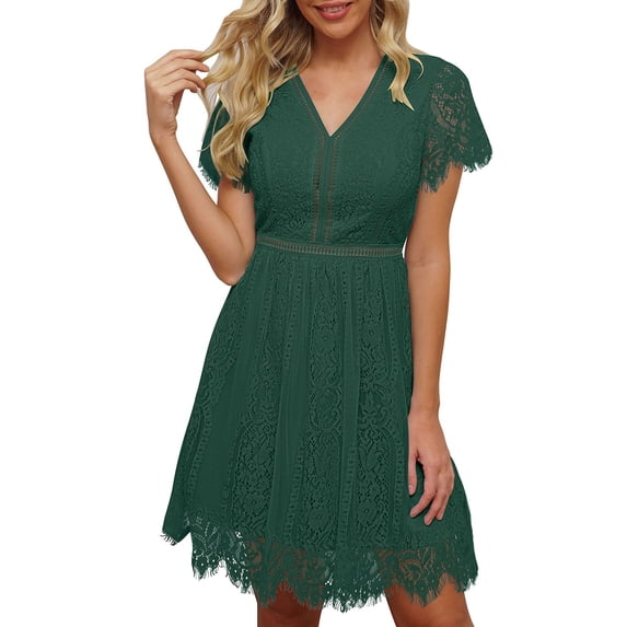 Vedolay Womens Dress Women's Vintage Half Sleeve O-Neck Contrast Casual Pockets Party Swing Dress,Green XL