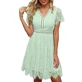 thumbnail image 1 of Vedolay Womens Dresses Casual Women's Summer Swing Mini Dress Tie Front V Neck Short Sleeve Ruffle Layer A-Line Short Dress,Mint Green XL, 1 of 3