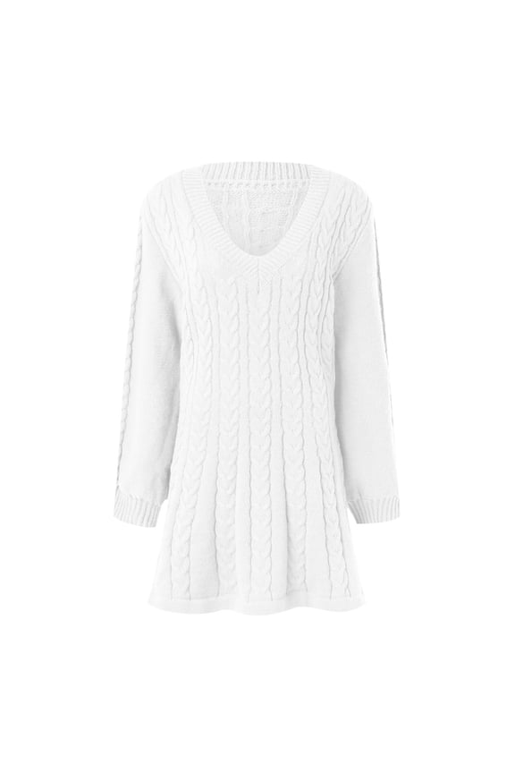 Womens Dresses Fall 2023 Womens Neck Lantern Sleeve 2023 Fall Ribbed Knit Sweater Dress,White M