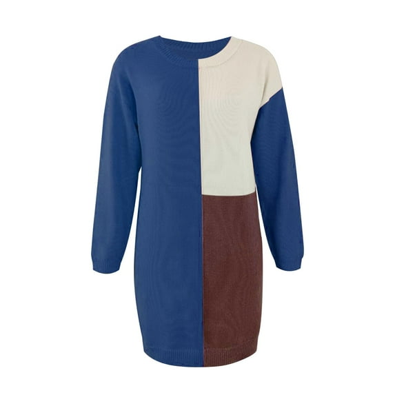 Vedolay Womens Dresses Fall 2023 Womens Pullover Sweater 2023 Fashion Fall Long Sleeve Hooded Bodycon Dress,Blue XL