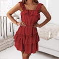 thumbnail image 1 of Vedolay Womens Dresses Women's 2023 Summer Dress Sleeveless Ruffle Sleeve Round Neck Solid Loose Dress,Red L, 1 of 5