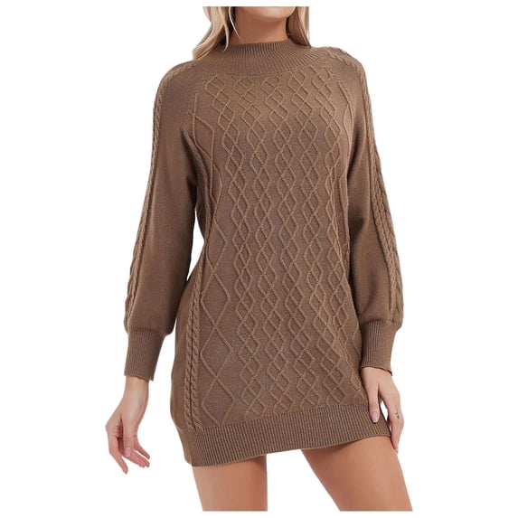 Vedolay Womens Dresses Women's Crewneck Long Sleeve Knit Sweater Dress Oversized Pullover Dresses,Khaki M