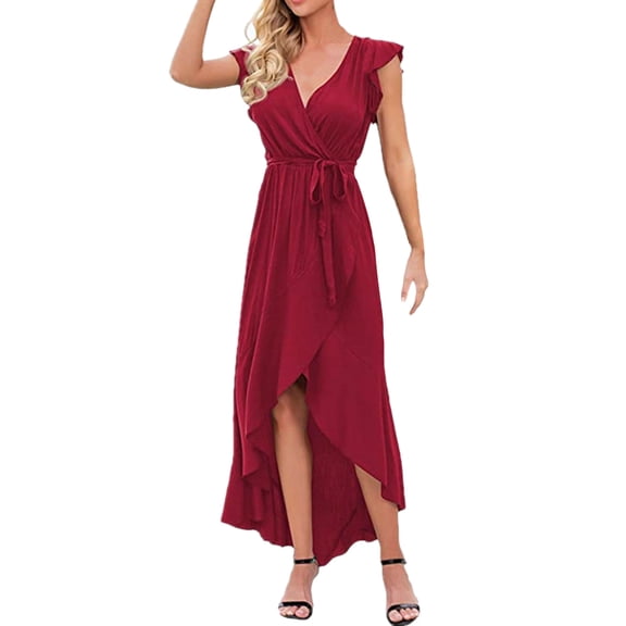 Vedolay Womens Dresses Women's Elegant Bridesmaid Dresses Square Neck Ruffle Split Midi Formal Dress, L