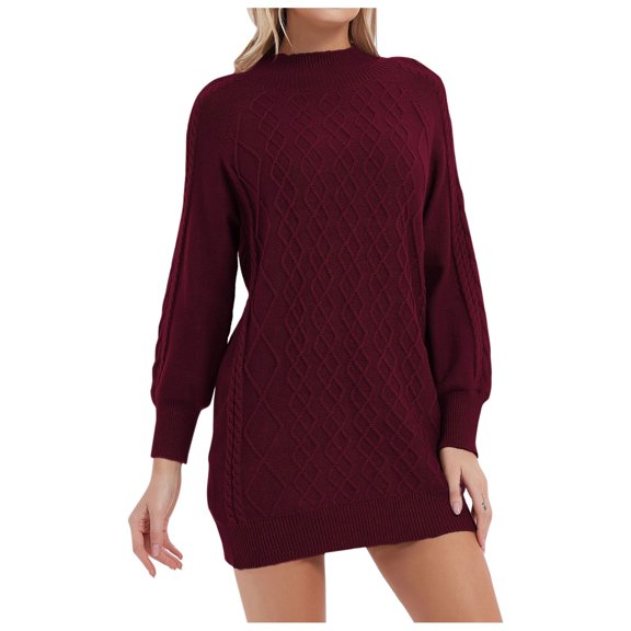 Vedolay Womens Dresses Women's Long Sleeve Square Neck Sweater Dress Tie Waist Ribbed Slim Fit Dress, M