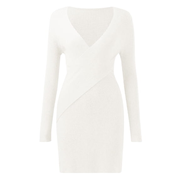 Vedolay Womens Dresses Women's Sweater Dress Fall Winter Casual Crew Neck Long Sleeve Pullover Dress,White S