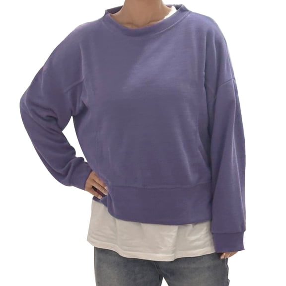 Vedolay Womens Fall Clothing 2023 Pocket Pullover Loose Tunic Shirts Blouse Tops Purple,2XL