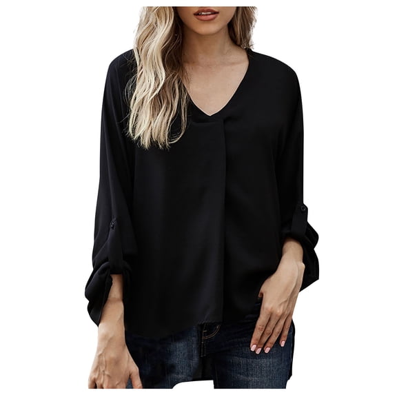 Vedolay Womens Fall Clothing Loose Solid Color Pullover Tunic Tops Black,XL