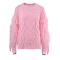 thumbnail image 1 of Vedolay Womens Fall Sweaters Women's 2023 Lantern Long Sleeve Crewneck Sweater Casual Solid Color Pullover Tops,Pink XL, 1 of 4