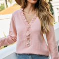 thumbnail image 1 of Vedolay Womens Fall Tops Womens Casual Long Sleeve Soft Loose Fit Cable Knit Pullover V Neck Sweater,Pink S, 1 of 5