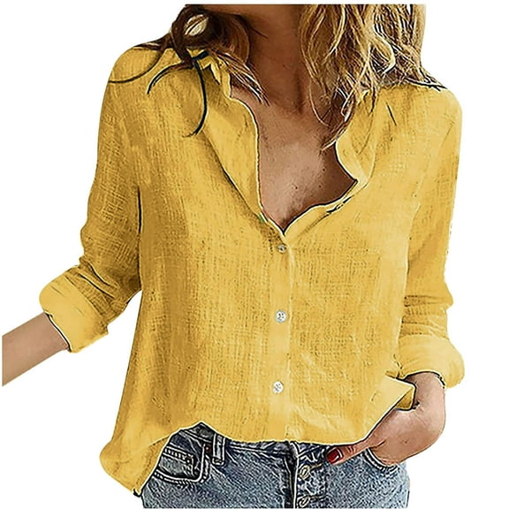 Vedolay Womens Fashion Fall V Neck Sweatshirt for Women Yellow,S