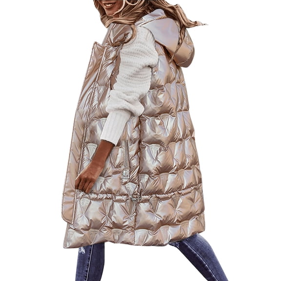 Vedolay Womens Hooded Parka Coat Casual Open Front Knitted Coat with Pockets Gold,3XL