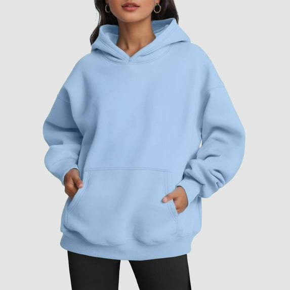 Vedolay Womens Hoodies Pullover Women's Sweatshirts Long Sleeve Crew Neck Pullover Casual 2023 Fall Clothes,Light Blue XL