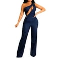 thumbnail image 1 of Vedolay Womens Jumpsuits Dressy Women's Bodycon Long Sleeve Ribbed Zipper One Piece Pants Rompers Jumpsuits,Dark Blue 3XL, 1 of 5