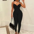 thumbnail image 1 of Vedolay Womens Jumpsuits Dressy Women's Casual Solid Sleeveless Jumpsuit Crewneck Drawstring Waist Stretchy Long Pants Romper,Black L, 1 of 5