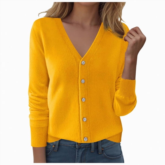 Vedolay Womens Long Sleeve Knit Cardigan Sweaters Casual Dressy Open Front Button Down Cardigans Fall Outfits (Yellow,XL)