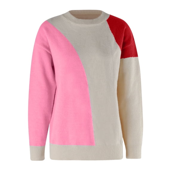 Vedolay Womens Long Sleeve Tops Women's Fall Knitted V-Neck Collared Pullover Long Sleeve Winter Sweater,Pink M