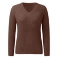 thumbnail image 1 of Vedolay Womens Long Sleeve Tops Women's Ribbed Knit Long Lantern Sleeves Crewneck Casual Slim Fit Pullover Sweater,Coffee L, 1 of 4