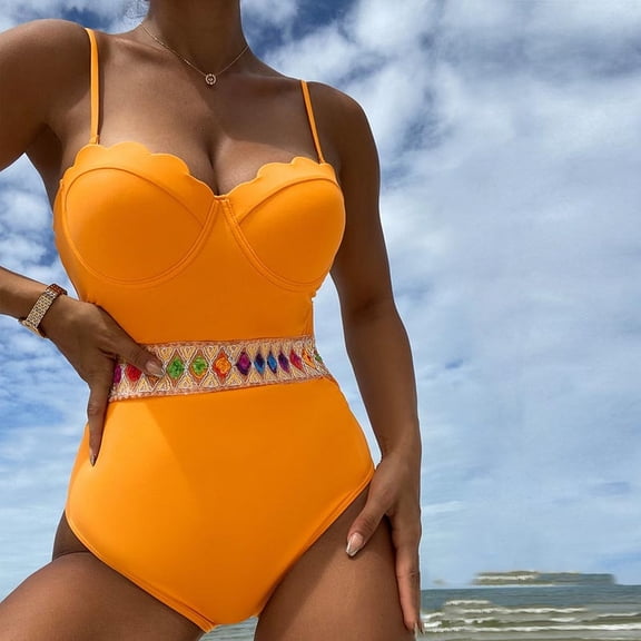Vedolay Womens One Piece Swimsuits Maternity Swimsuit One Piece Elegant V Neck Pregnancy Swimwear Tie Front Bowknot Bathing Suit Monokini,Orange M