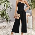thumbnail image 1 of Vedolay Womens One-shoulder Jumpsuits Sleeveless Straight Leg Jumpsuit With Belt,Black L, 1 of 5