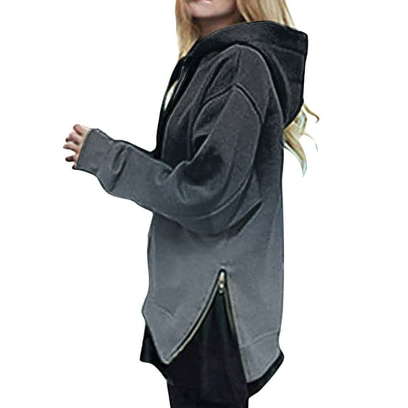 Vedolay Womens Plus Activewear Fashion 2023 V Neck Long Sleeve Pocket Solid Color Hooded Top Jackets for Women Grey,2XL