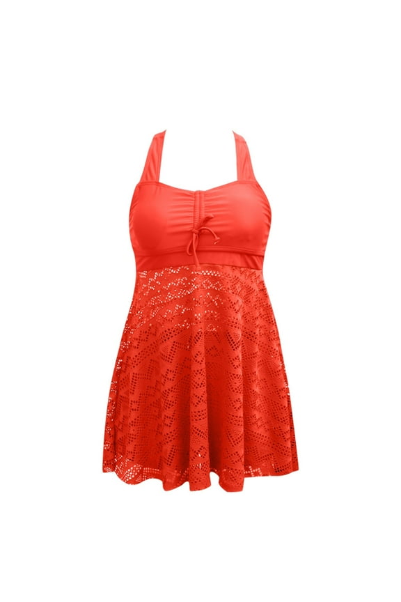 Womens Plus Size Swimsuit Women's V Neck Tankini Set Criss Cross Back Tankini Top with Bikini Bottom Two Piece Bathing Suits,Red XXL