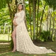 thumbnail image 1 of Vedolay Womens Pregnants Photography long Sleeve Solid Lace Maternity Dress,Beige L, 1 of 5