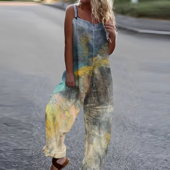 Vedolay Womens Rompers For Summer Women's Maternity Scoop Neck Button Front High Waist Tank Romper,Yellow XL