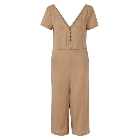 Vedolay Womens Rompers For Summer Women's Summer Wide Leg Dressy One Shoulder Straps Pleated High Waist Jumpsuit Romper,Khaki M