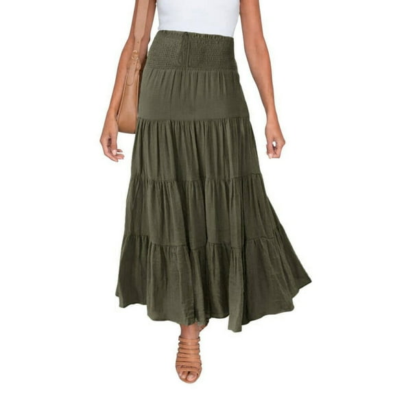 Vedolay Womens Skirts Women's Floral Maxi Chiffon Long Skirts Full Length Beach Skirt,Army Green M