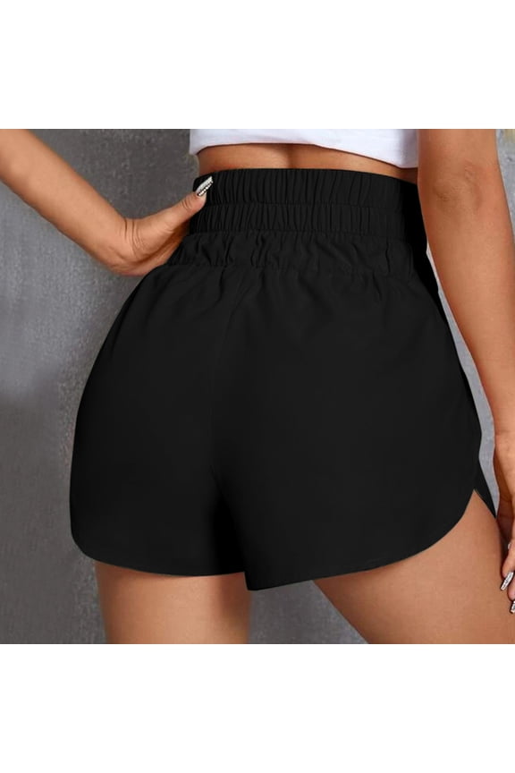 Womens Solid Color High Elastic Waist Yoga Sports Shorts,Black XL